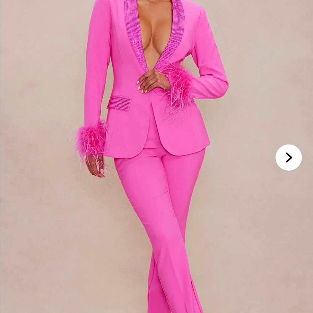 Fashion Nova Hot Pink Feather Accent Blazer